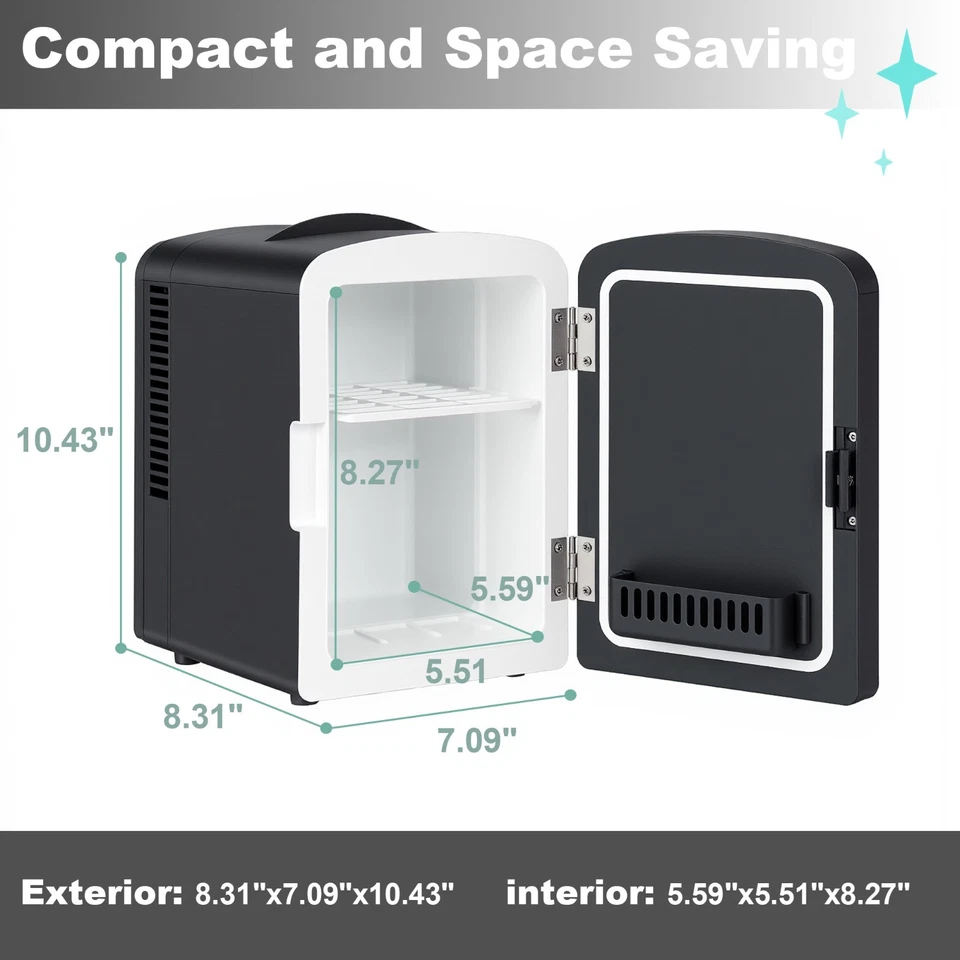 Mini Nevera 4L para Maquillaje y Bebidas - Espejo LED Refrigerador para Cuidado de la Piel - Coche/Hogar Foto 4 de 4