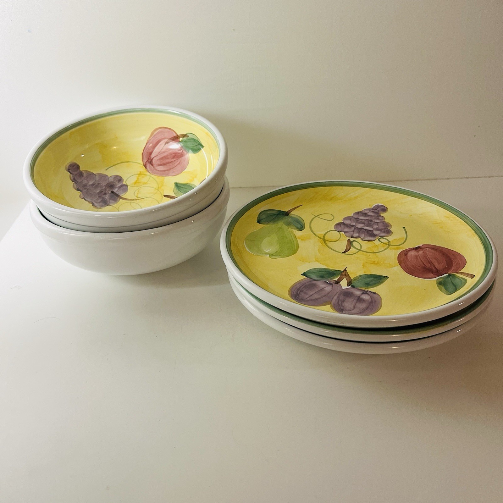Caleca Italy Hand Painted Fruit Dinnerware Set Plates & Bowl