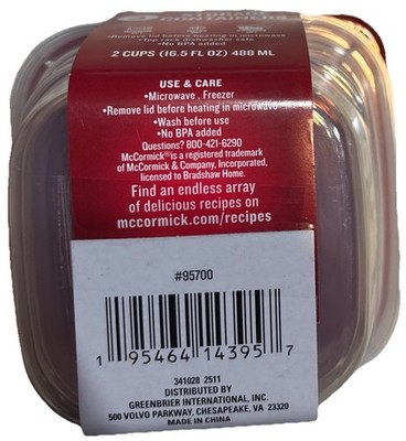 3ea 2 Cups/16.5 Fl Oz Ea McCormick Dry/Cold/Freezer Food