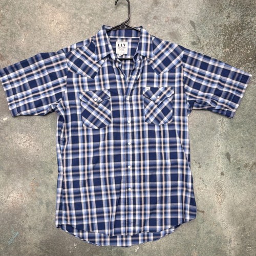 Ely Cattleman Men's Blue Plaid Short Sleeve Western Button-Up Shirt Size M