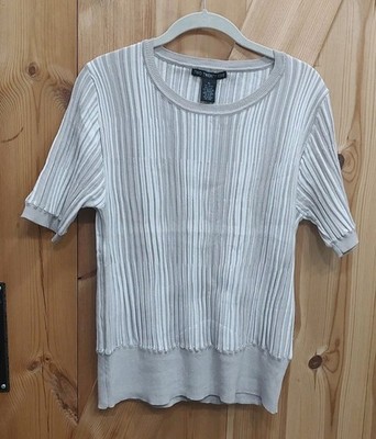 Two Twenty Five Ribbed Knit Short Sleeve Sz XL Blouse Neutral Casual Tan Cream