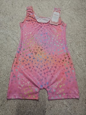 Unbranded Girls Pink Colored Heart Print Dance/Swim Suit READ