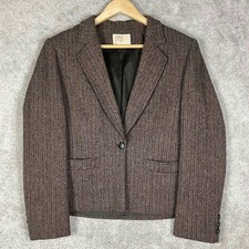 Vintage 70s Pendleton Wool Herringbone Blazer Womens Brown Jacket USA 6 Small