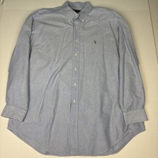 Ralph Lauren Yarmouth Men s 17 34 Shirt Blue Long Sleeve Button Front Preppy