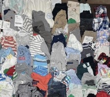 Lot of 100 BabyBoy Mixed Clothes Newborn-12mos, Hats/Shoes/Swaddles, EVERYTHING