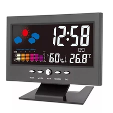 Alarm Clock Black Weather Station Wireless Indoor Outdoor Thermometer