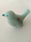 FENTON BLUE SATIN GLASS BIRD FIGURINE WITH FLOWERS, PAINTED BY PAM MILLER, VINT.
