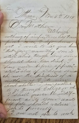 Post-Civil War era letter November 8, 1868