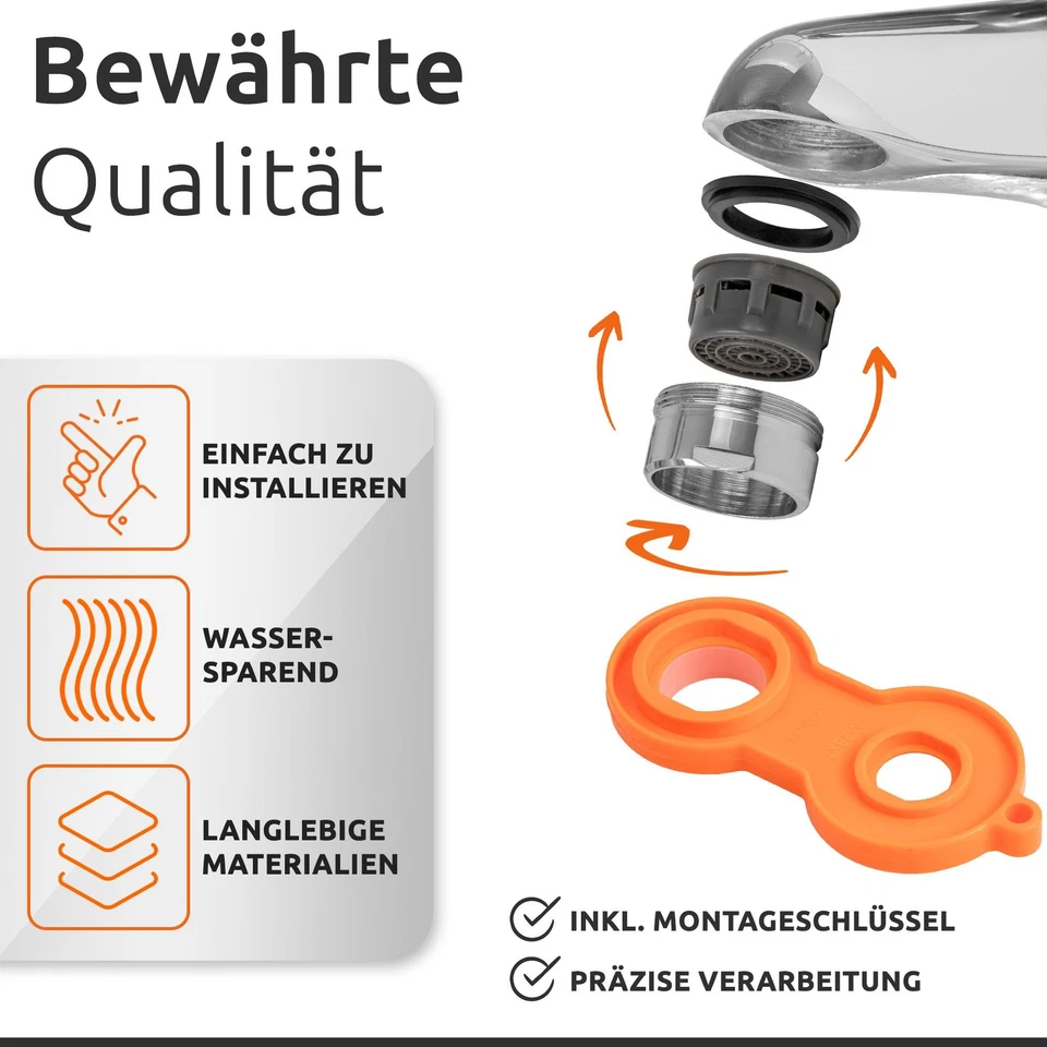 Wasserhahn Strahlregler 8x M 24 Wassersparer Siebeinsatz Kupfer mit ABS-Filter - Bild 2 von 4