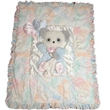 Vtg Lambs  Ivy Baby Blanket  Crib Sheet Bear Balloon Applique Pastel Ruffle