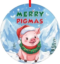 D4DREAM Farm Christmas Hanging Ornaments Decorations Funny Pig Ornament for Chri