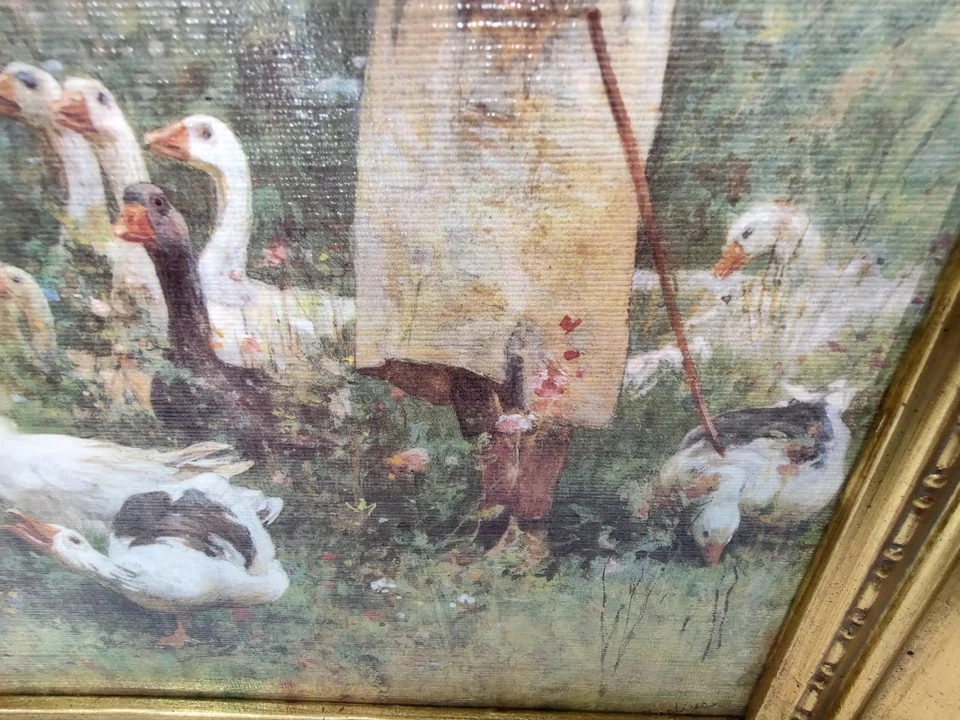 Vintage Art She Loves Me Not Boy Field Geese Luigi Chialiva Framed Print 10 X 12 - Image 4 of 4