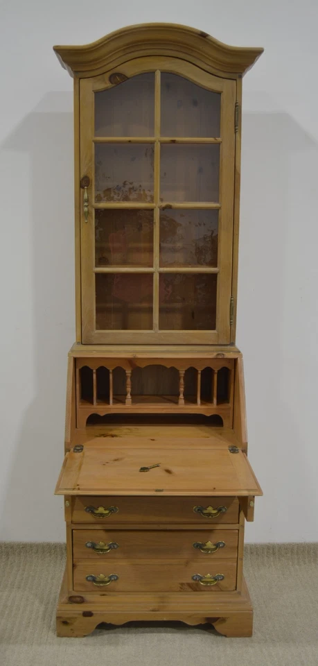 *罕见* Ethan Allen 古董松木秘书桌 #24-9511/9512 #650 羊皮纸鳍 — 第 4/4 张图片