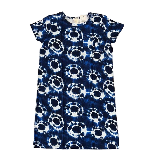 NWT J. Crew Girls' Navy & White Tie-Dye T-Shirt Dress - SIZE L