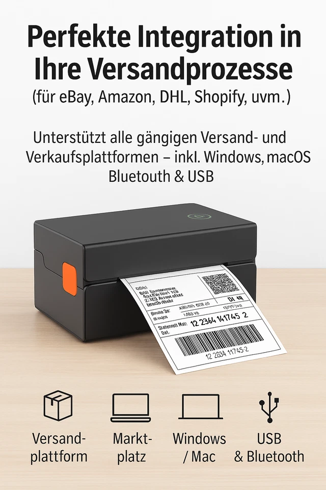 Thermo Etikettendrucker 300 dpi – Kompatibel mit DHL / Hermes – Bluetooth & USB - Bild 3 von 4