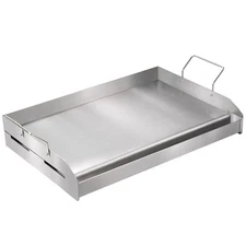 23.5"x16" Flat Top Griddle Stainless Steel BBQ Gas Grill 2 Burners Silver