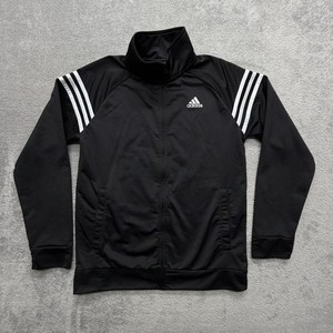 Adidas Jacket Youth Large 14-16 Black 3 Stripe Track Full Zip Athletic Logo