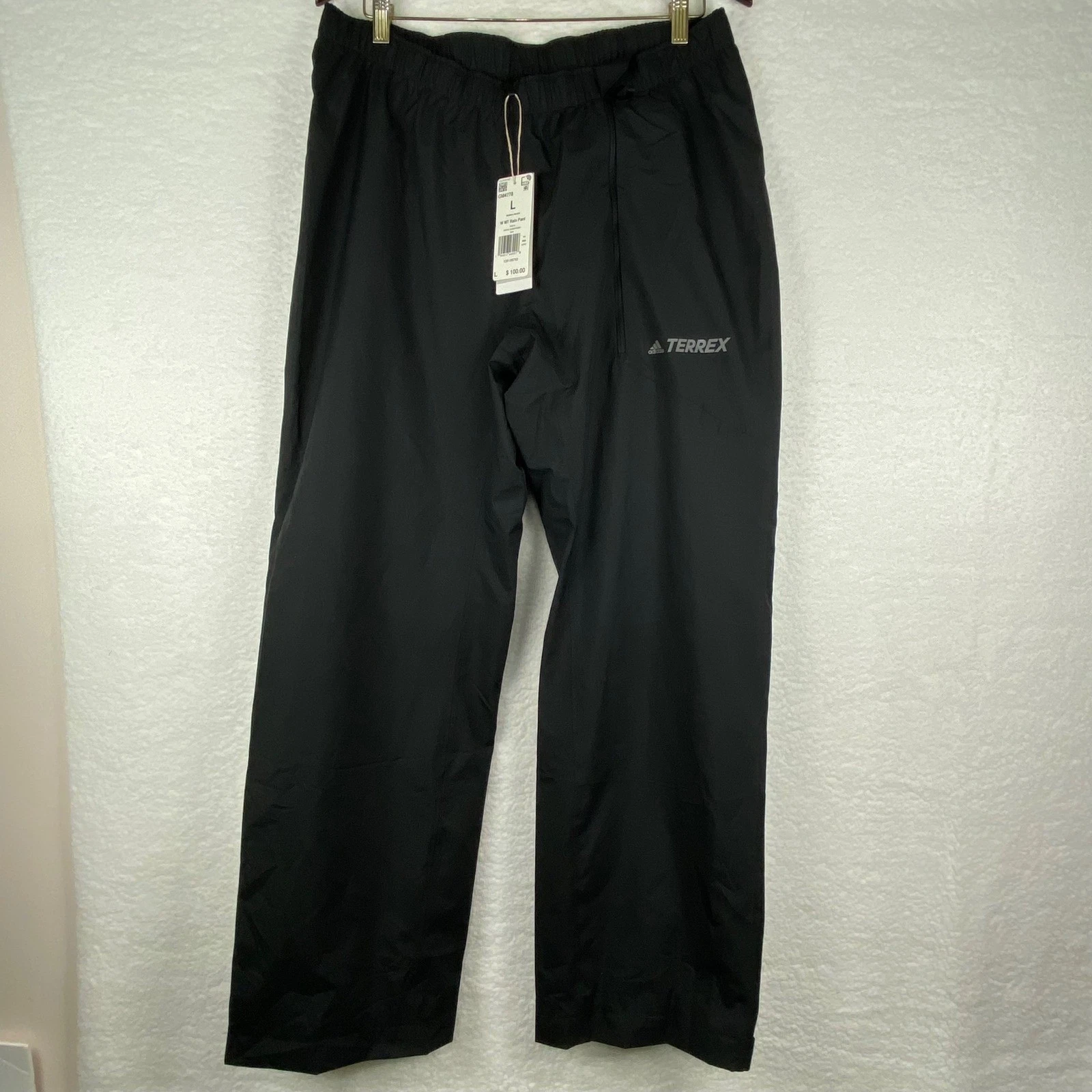 NWT Adidas Terrex Rain.RDY Men's Large Black Waterproof Hiking Pants GM477