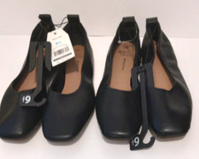 2 x TIME AND TRU Black Memory Foam Soft Square Toe Ballet Flat Shoes 6.5 New