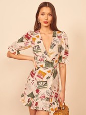 Reformation Carmelo Linen Wrap Dress in Vacaciones, size S but Can Fit Multiple