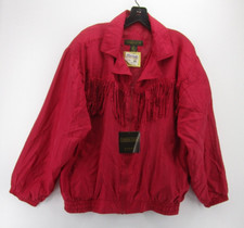 Vintage Jacket Women Medium Red Western Diana Dor Silk Bomber Coat Fringe Nwt *