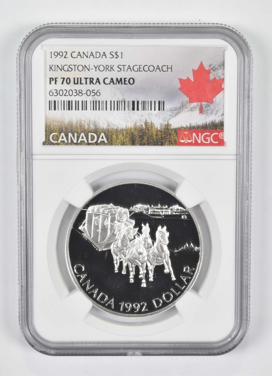1992 PF70 Canadian $1 Silver Dollar Kingston-York Stagecoach NGC