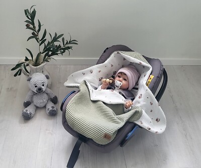 Baby Einschlagdecke aus Waffelpiqué Babydecke für die Babyschale