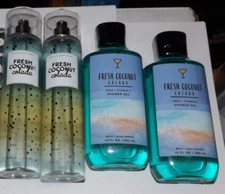 NEW LOT of 4 Bath & Body Works FRESH COCONUT COLADA body spray mist & shower gel
