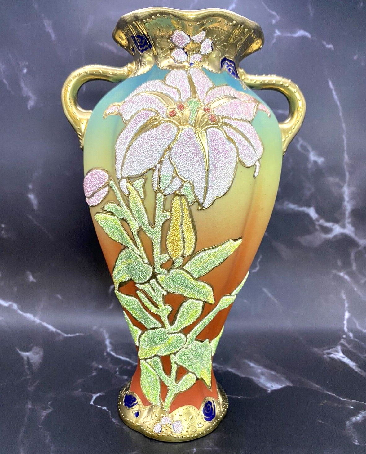 AMAZING CONDITION! GENUINE ANTIQUE JAPANESE NIPPON CORALENE VASE - PATENT  MARKED