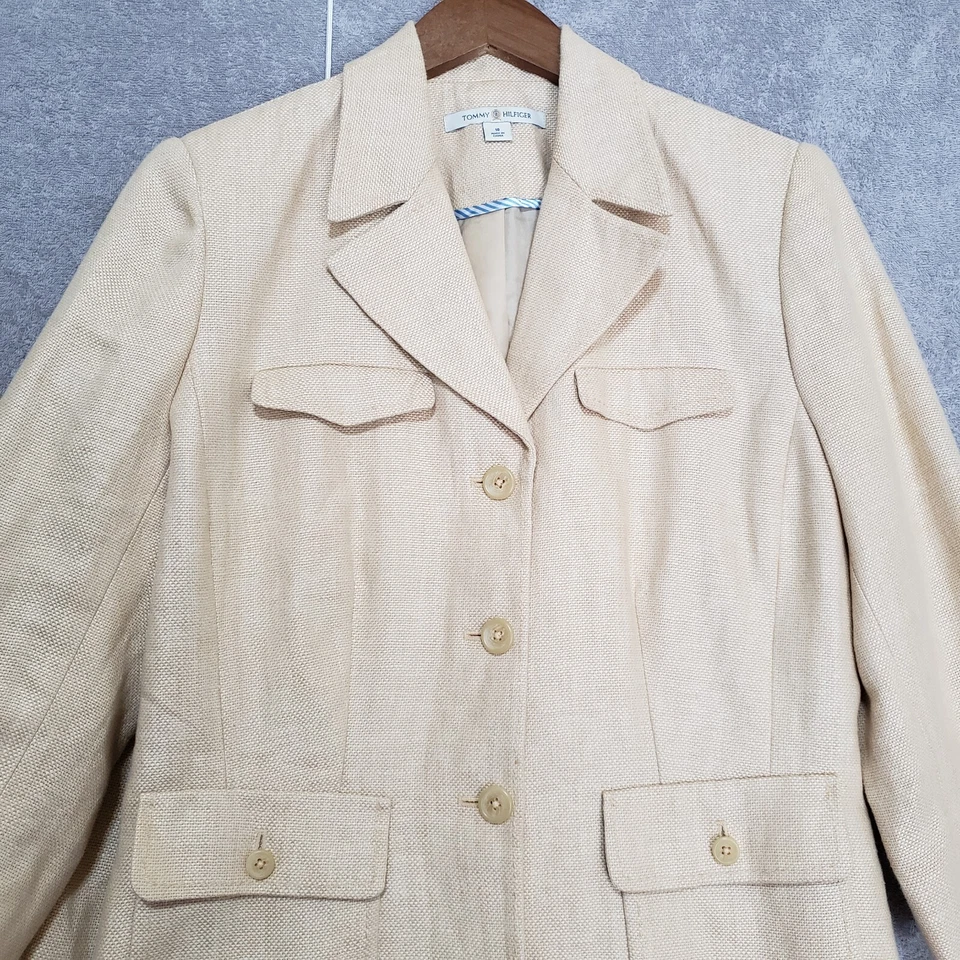 Tommy Hilfiger Vintage Traje de Lino 10 Mujer Chaqueta Falda 2 piezas Amarillo Manga 3/4 Foto 2 de 4