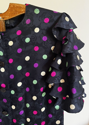 Robe Vintage LOUIS FÉRAUD En Soie Noire - Col Carré, Manches Trois-quarts - Très Bon état