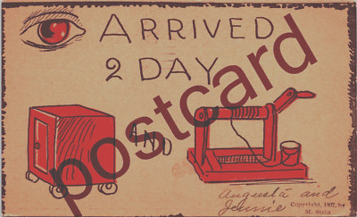 1908, ''EYE ARRIVED 2 DAY Safe & Well'', emojis, M. Stein postcard jj460