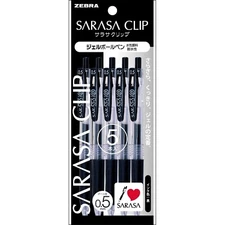 Zebra SARASA CLIP 0.5mm Gel Ink Pen - Black Ink 5-Pack P-JJ15-BK5