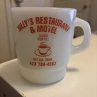Vintage Termocrisa Billy's Restaurant & Motel Jellico,Tennessee Milk Glass Mug