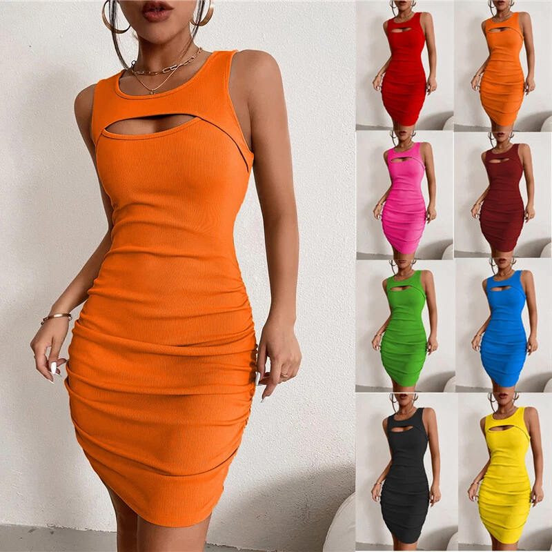 Buy weiyinhe Sexy Summer Women's Casual Tie-dye Round Neck Sleeveless Club  Beach Basic Bodycon Midi Tank Dress Sun Dresses, Candy Colors1, Small at  Amazon.in