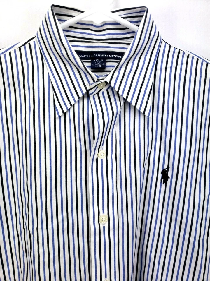 Camisa deportiva Ralph Lauren para hombre sin etiqueta de talla L/S abotonada blanca/negra/púrpura Foto 3 de 4