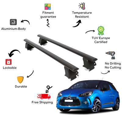 Bare Roof Rack Cross Bars Set for CITROEN Ds3 Door 10-15 Black