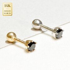 14K REAL Solid Gold Black CZ Stud Helix Tragus Cartilage Earring Piercing 18G