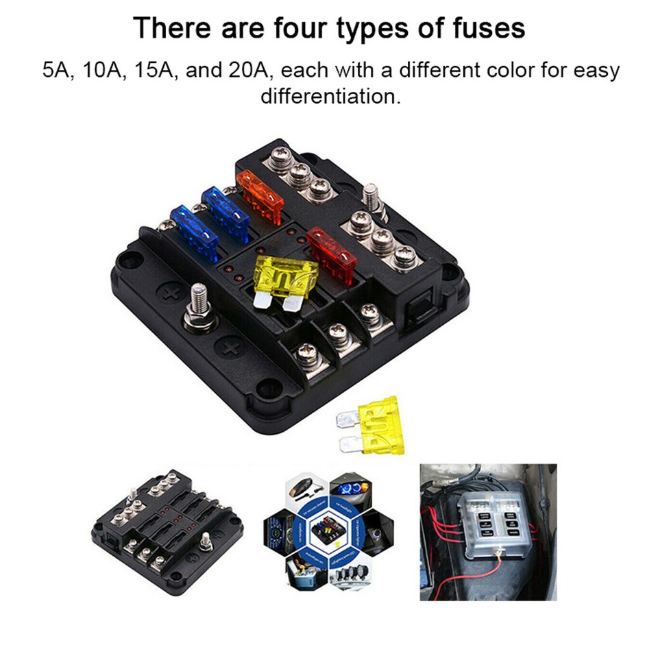 Universal 6 Ways Fuse Block Car Fuse Holder With Negative Electrode