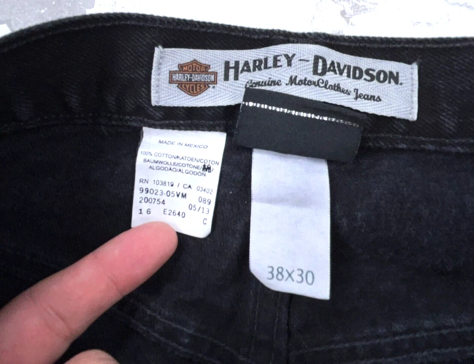 Pantalones de mezclilla Harley Davidson vintage para hombre 38x30 calce relajado pierna recta negros motociclista Y2K Foto 3 de 4