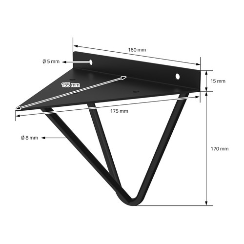 2x Soporte triangular de estante de metal negro 160mm para balda repisa de pared - Imagen 7 de 9