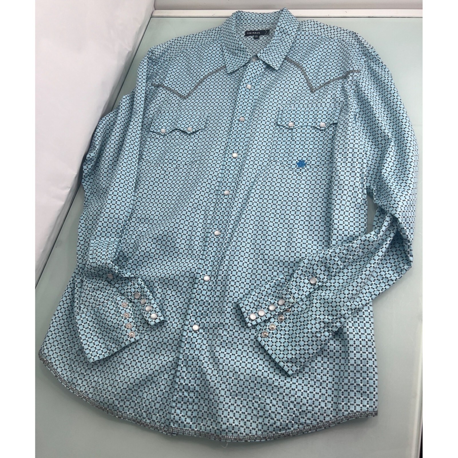 Tin Haul Men Western Shirt Pearl Snap Blue Long Sleev… Gem