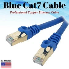 Cat7 Ethernet Patch Blue Cable 1.5 3 6 10 20 25 30 50 75 100 200 Lot U/FTP LAN
