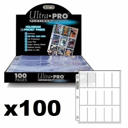 100 x ULTRA PRO 15 POCKET PLATINUM TOBACCO CIGARETTE CARDS SLEEVES PAGES IN BOX - Zdjęcie 3 z 4