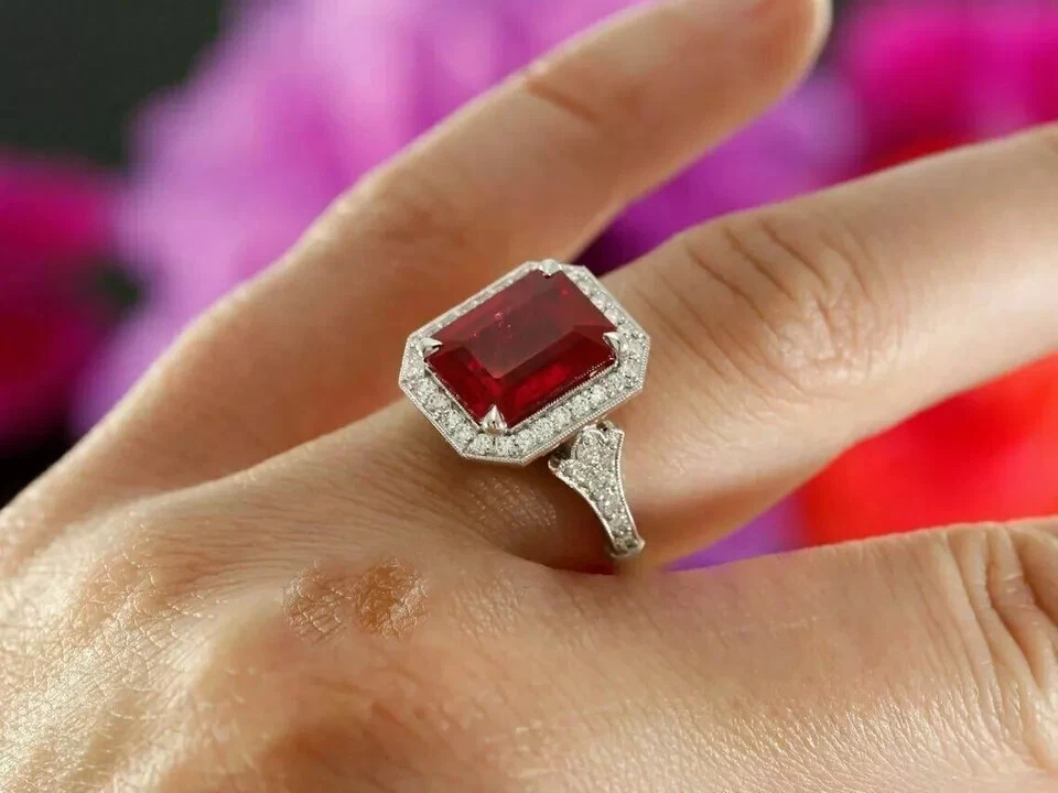 3.82 Ct Real Natural Ruby Diamond Wedding Beautiful Ring 14K Solid White Gold - Image 3 of 4
