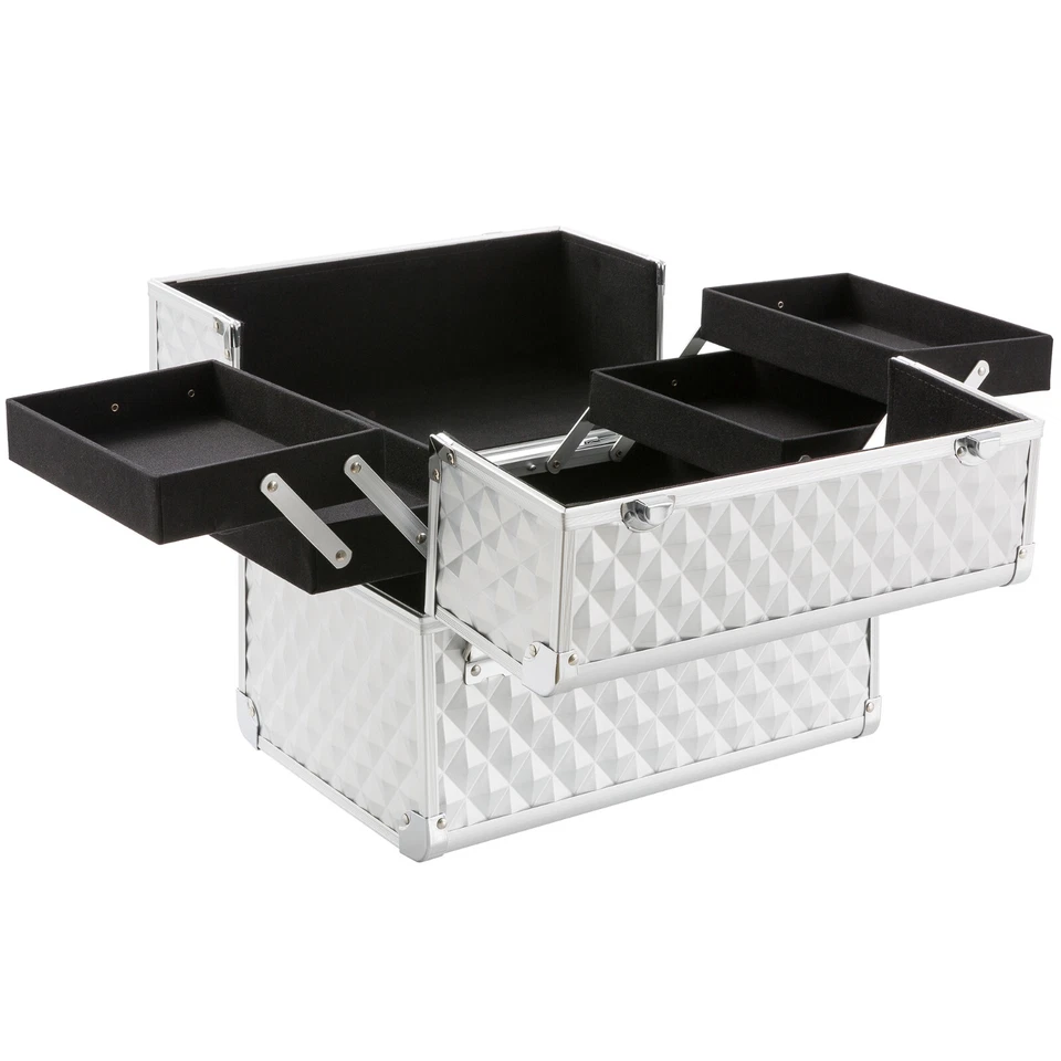 AREBOS Beauty case make up valigia porta trucco - portagioie - multiuso Argento - Immagine 2 di 4