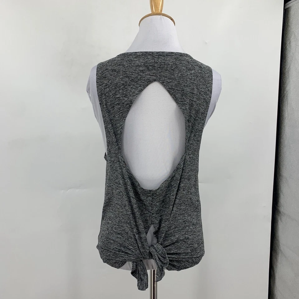 Camiseta sin mangas Beyond Yoga para mujer M mediana gris jaspeado recorte atado trasero Foto 3 de 4