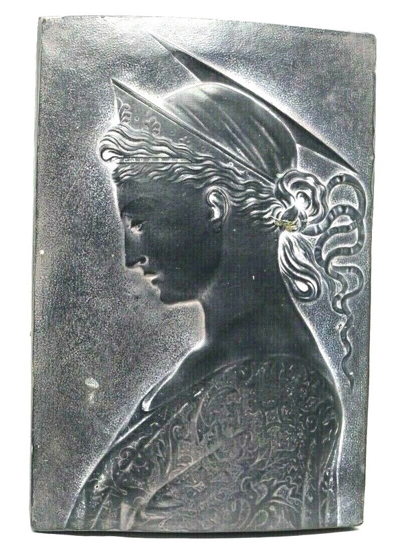 Vintage Renaissance era Plaster Plaque/ Recreation Female Profile / Black/Raised