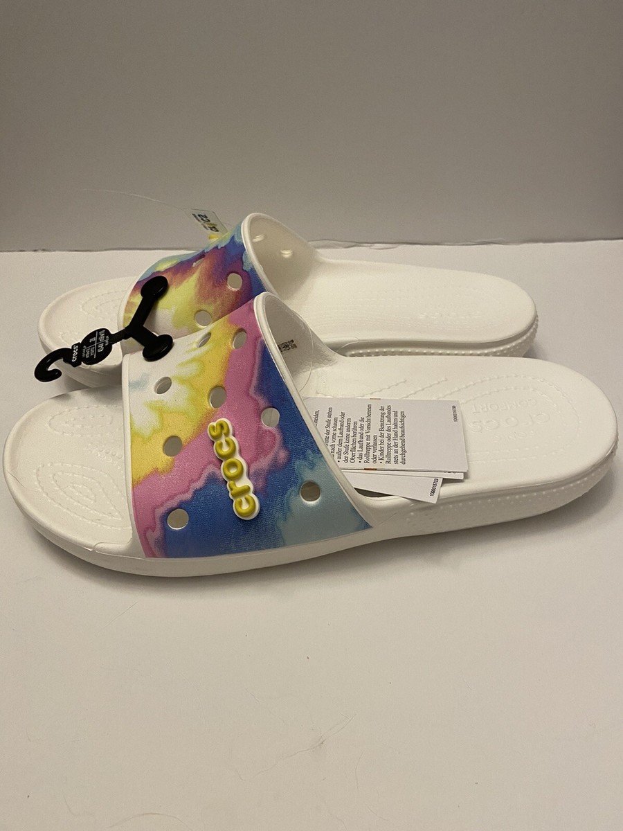 CROCS CLASSIC Tie Dye Graphic Multi White Slide Sandal Mens  display picture 2