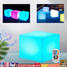 16" Cube LED Color Light Stool Outdoor Indoor PatioParty Yard Table Chair Seat